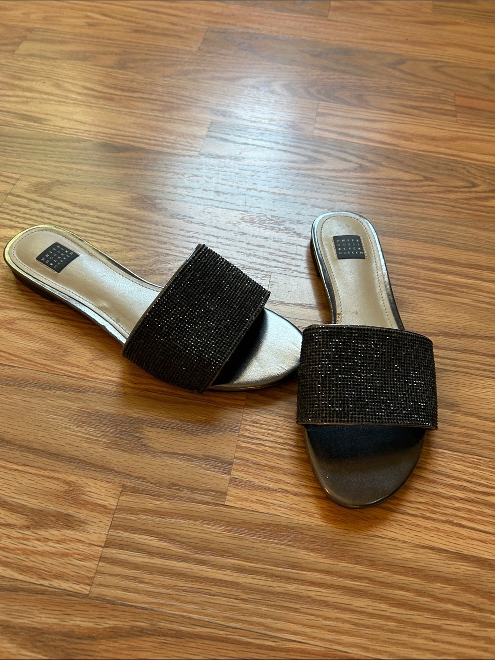 White House Black Market Black Embellished Slide Mules